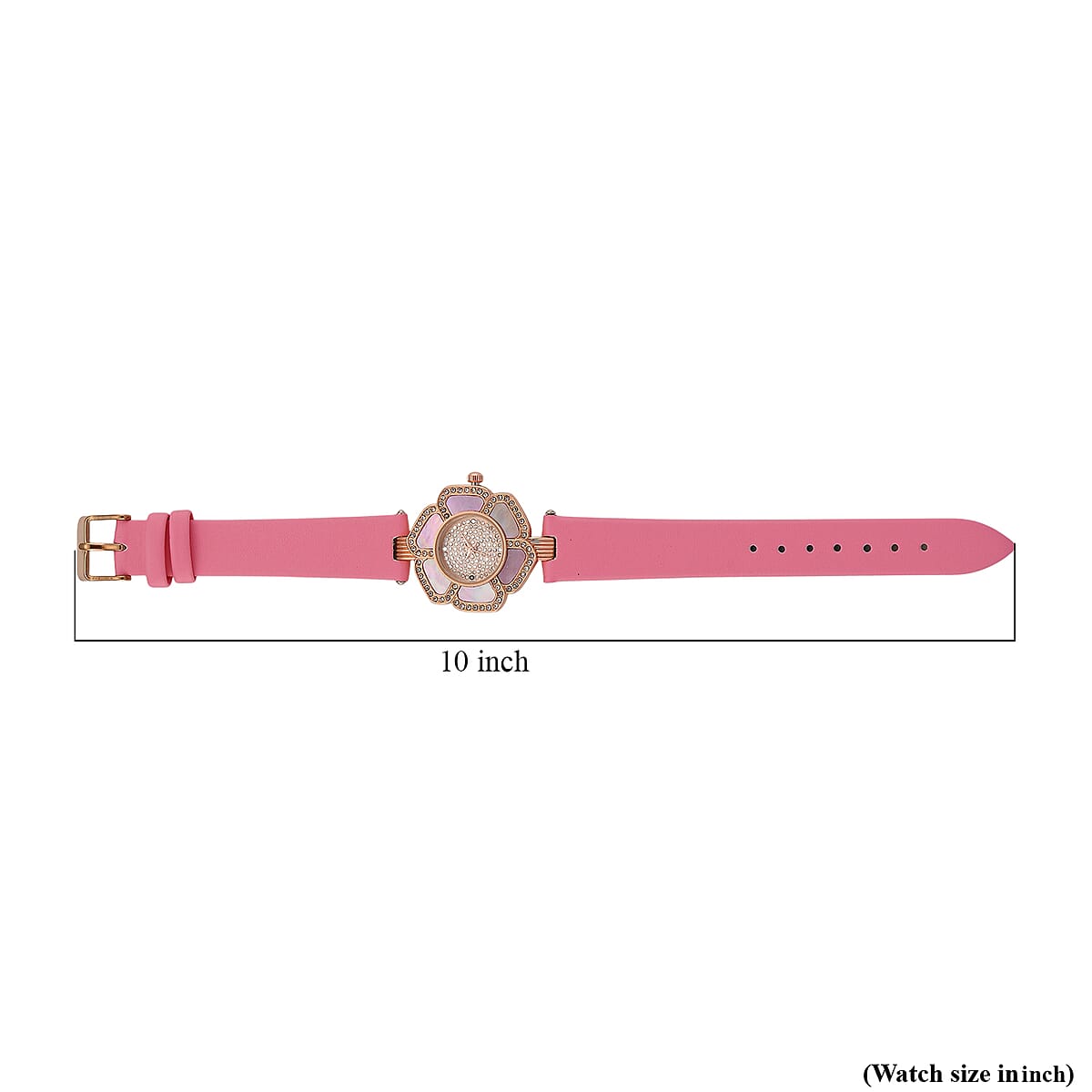 Genoa Pink Mother of Pearl and Austrian Crystal Miyota Japanese Movement Floral Watch with Pink Leather Strap image number 7