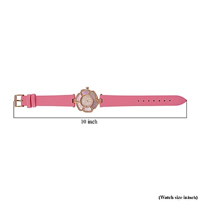 Genoa Pink Mother of Pearl and Austrian Crystal Miyota Japanese Movement Floral Watch with Pink Leather Strap
