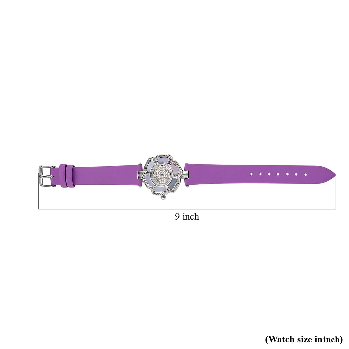 Genoa Purple Mother of Pearl and Austrian Crystal Miyota Japanese Movement Floral Watch with Purple Leather Strap image number 7
