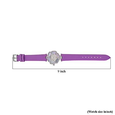 Genoa Purple Mother of Pearl and Austrian Crystal Miyota Japanese Movement Floral Watch with Purple Leather Strap