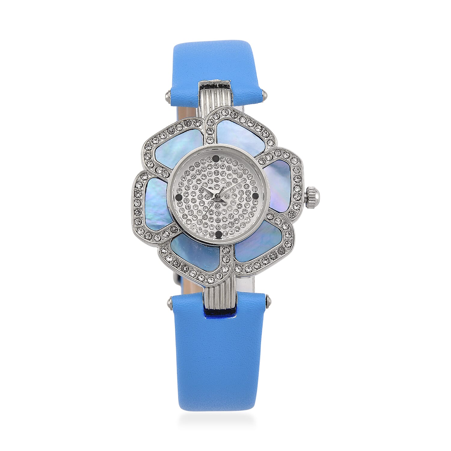 Genoa Pink Mother of Pearl and Austrian Crystal Miyota Japanese Movement Floral Watch with Pink Leather Strap