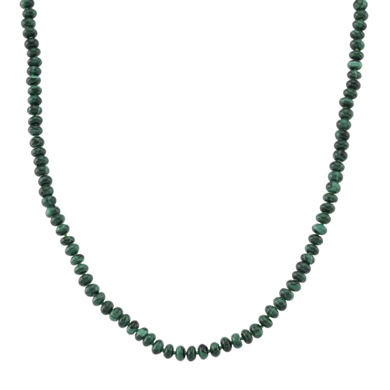 African Malachite 145.00 ctw Roundel Necklace in Goldtone 18-20 Inches