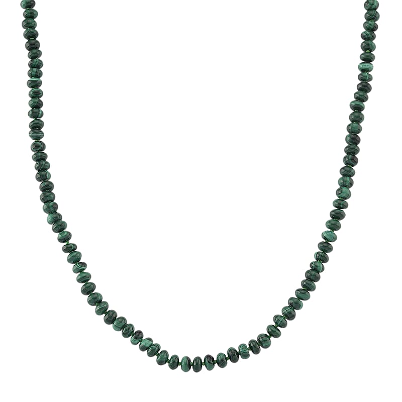 African Malachite 145.00 ctw Roundel Necklace in Goldtone 18-20 Inches