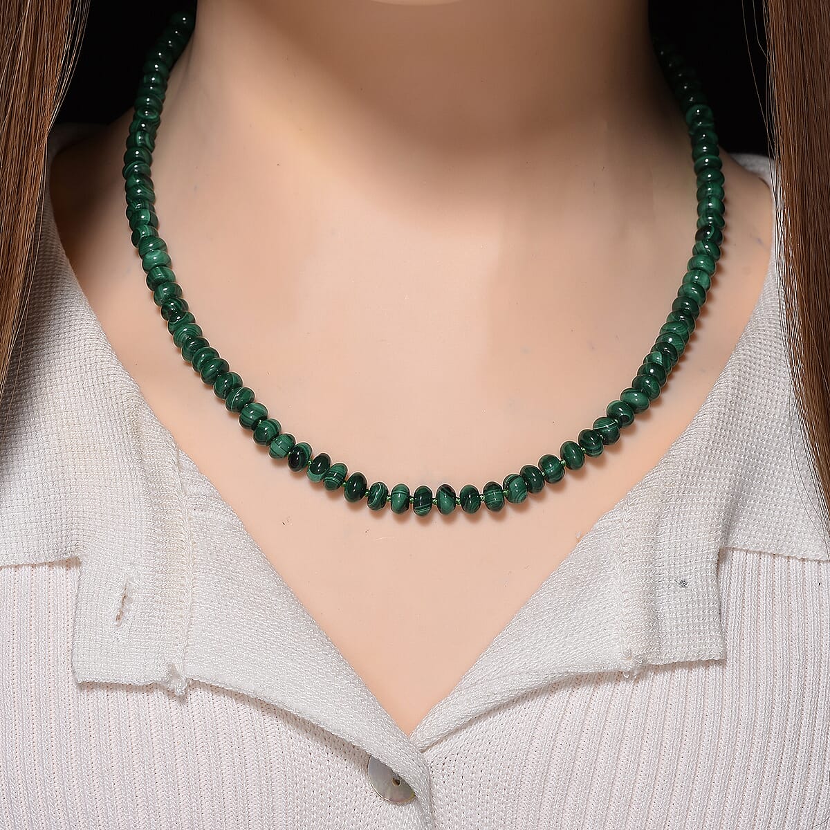 African Malachite 145.00 ctw Roundel Necklace in Goldtone 18-20 Inches image number 1