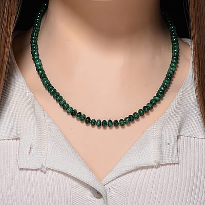 African Malachite 145.00 ctw Roundel Necklace in Goldtone 18-20 Inches