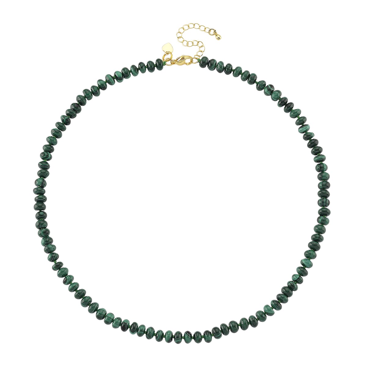 African Malachite 145.00 ctw Roundel Necklace in Goldtone 18-20 Inches image number 2