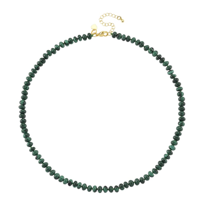 African Malachite 145.00 ctw Roundel Necklace in Goldtone 18-20 Inches