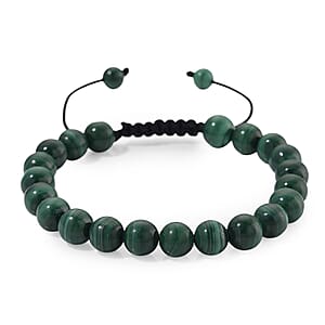 African Malachite 108.00 ctw Beaded Shamballa Bracelet with Cotton Threads (Adjustable)
