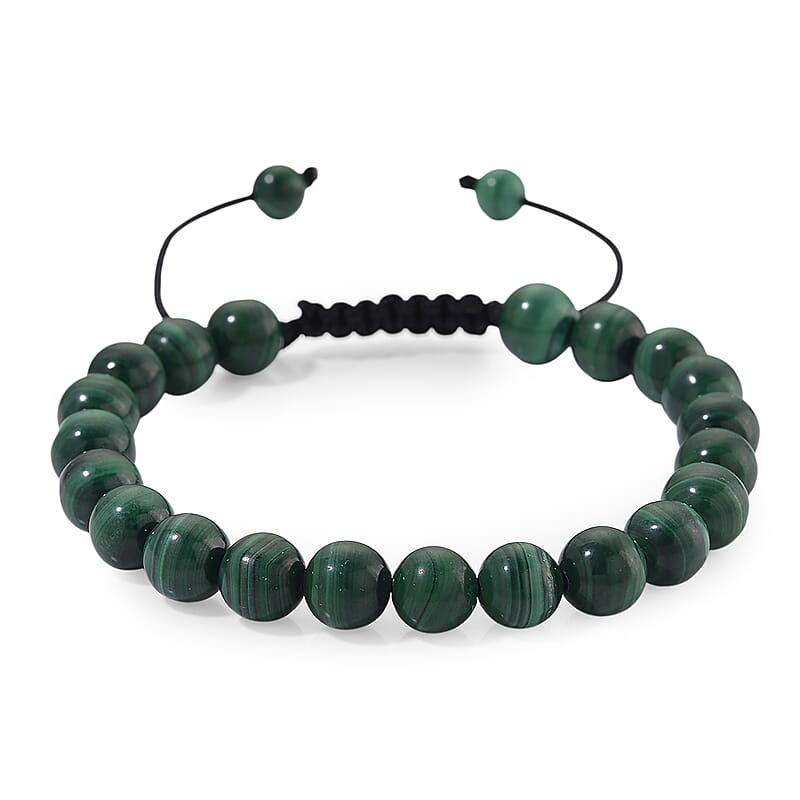 African Malachite 108.00 ctw Beaded Shamballa Bracelet with Cotton Threads (Adjustable)