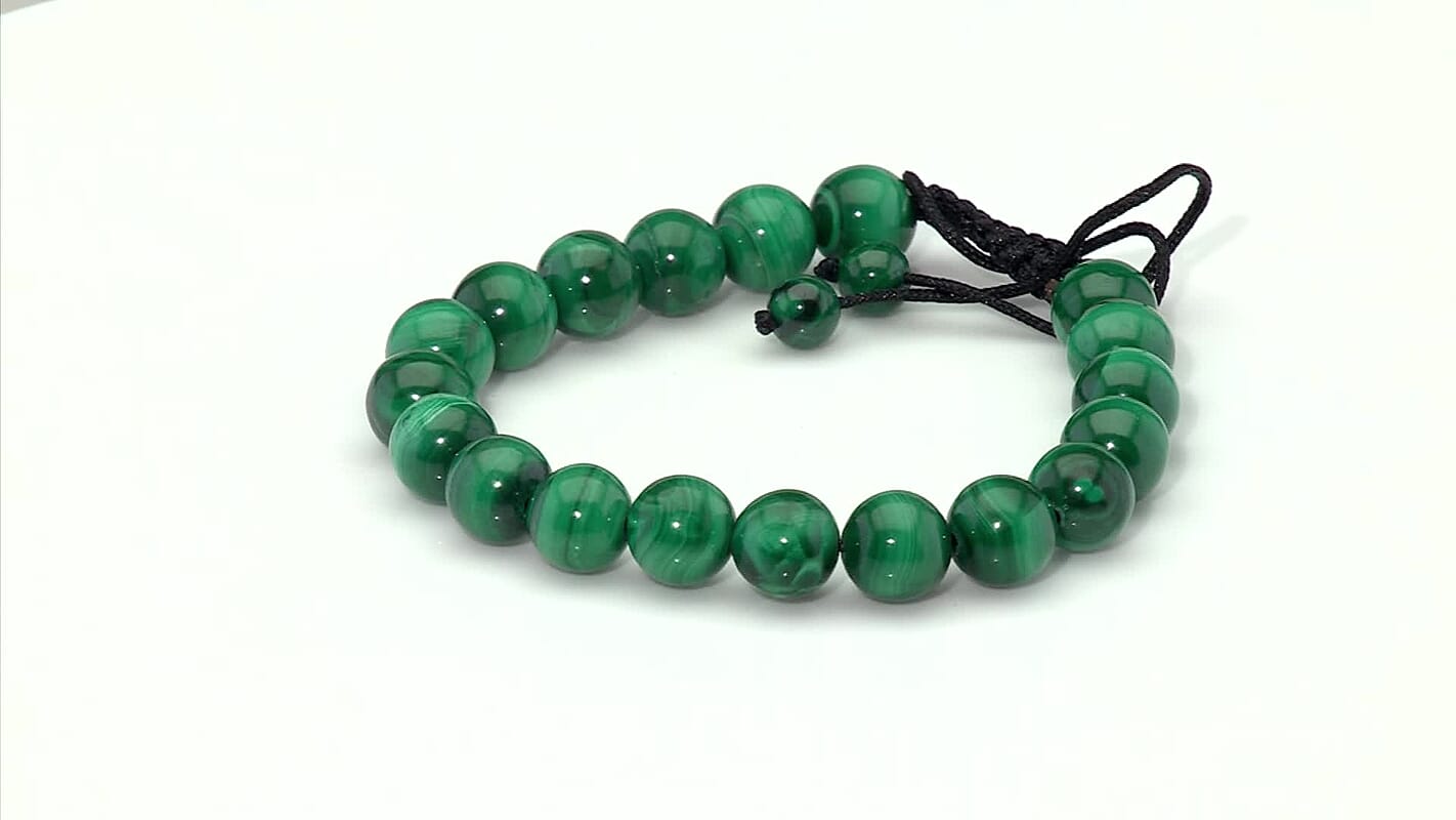 African Malachite 108.00 ctw Beaded Shamballa Bracelet with Cotton Threads (Adjustable)