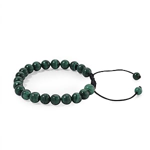 African Malachite 108.00 ctw Beaded Shamballa Bracelet with Cotton Threads (Adjustable)