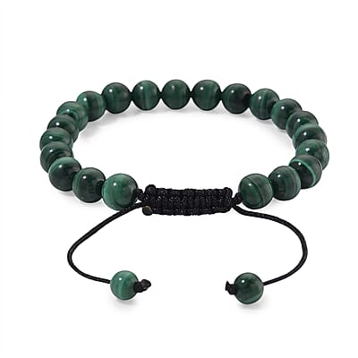 African Malachite 108.00 ctw Beaded Shamballa Bracelet with Cotton Threads (Adjustable)