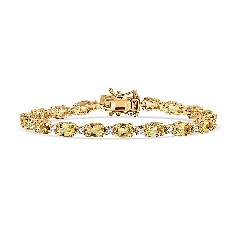 D'Joy Premium Brazilian Heliodor and White Zircon 8.70 ctw Floral Vines Bracelet in 18K Vermeil Yellow Gold Over Sterling Silver (6.50 In)