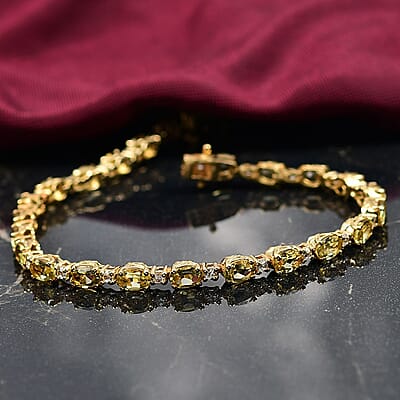 D'Joy Premium Brazilian Heliodor and White Zircon 8.70 ctw Floral Vines Bracelet in 18K Vermeil Yellow Gold Over Sterling Silver (6.50 In)