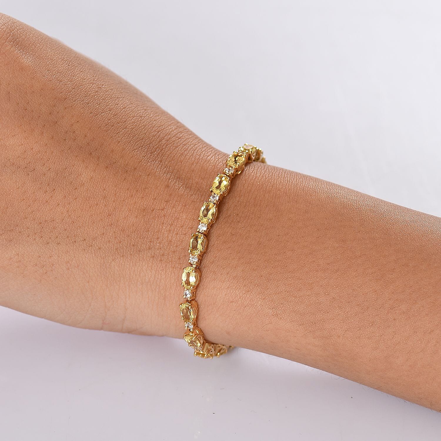 D'Joy Premium Braziliian Heliodor and White Zircon 8.70 ctw Floral Vines Bracelet in 18K Vermeil Yellow Gold Over Sterling Silver (6.50 In)