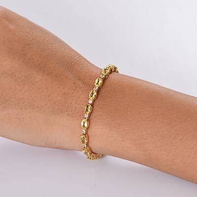 D'Joy Premium Brazilian Heliodor and White Zircon 8.70 ctw Floral Vines Bracelet in 18K Vermeil Yellow Gold Over Sterling Silver (6.50 In)