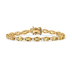 D'Joy Premium Braziliian Heliodor and White Zircon 9.70 ctw Floral Vines Bracelet in 18K Vermeil Yellow Gold Over Sterling Silver (7.25 In)