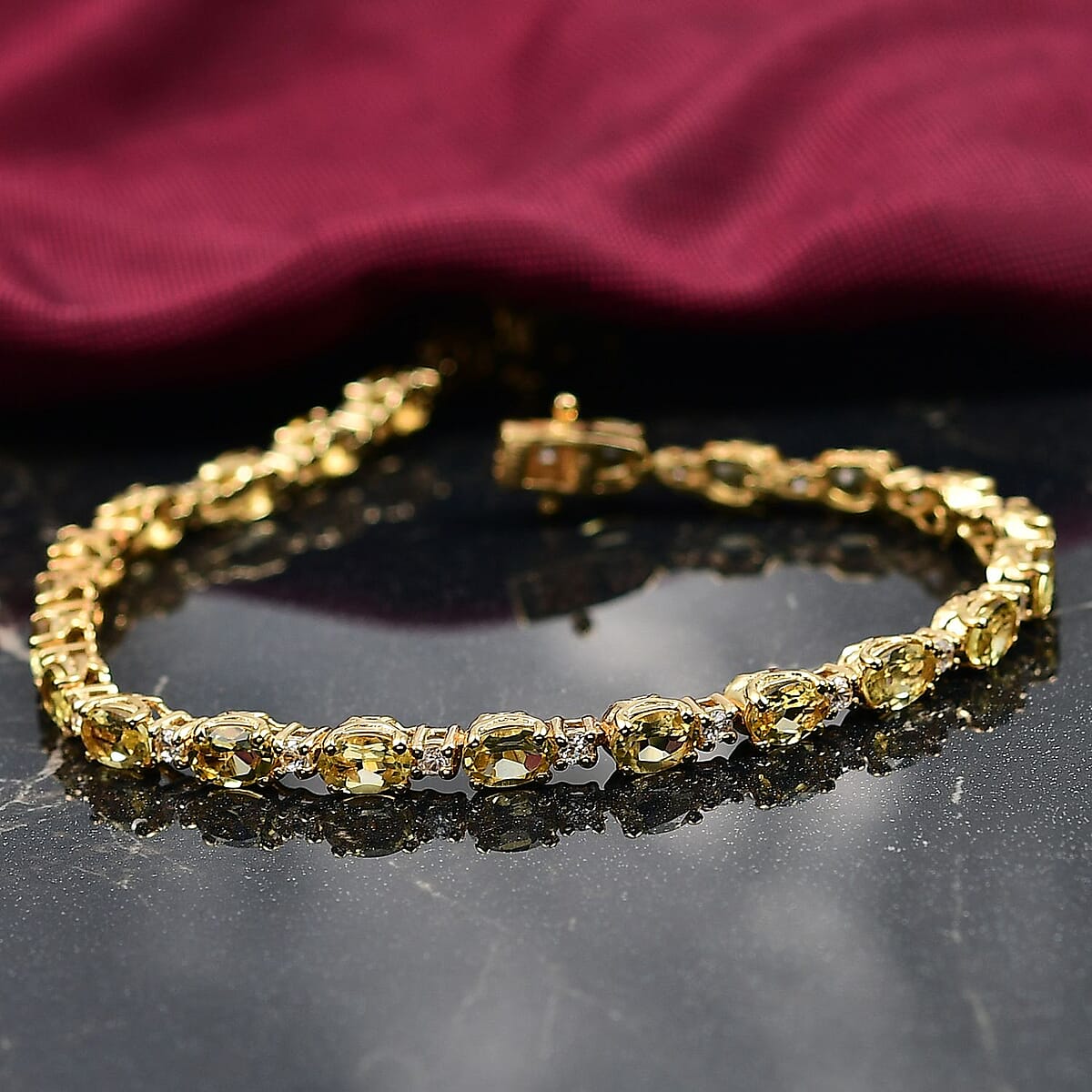 D'Joy Premium Braziliian Heliodor and White Zircon 9.70 ctw Floral Vines Bracelet in 18K Vermeil Yellow Gold Over Sterling Silver (7.25 In) image number 1