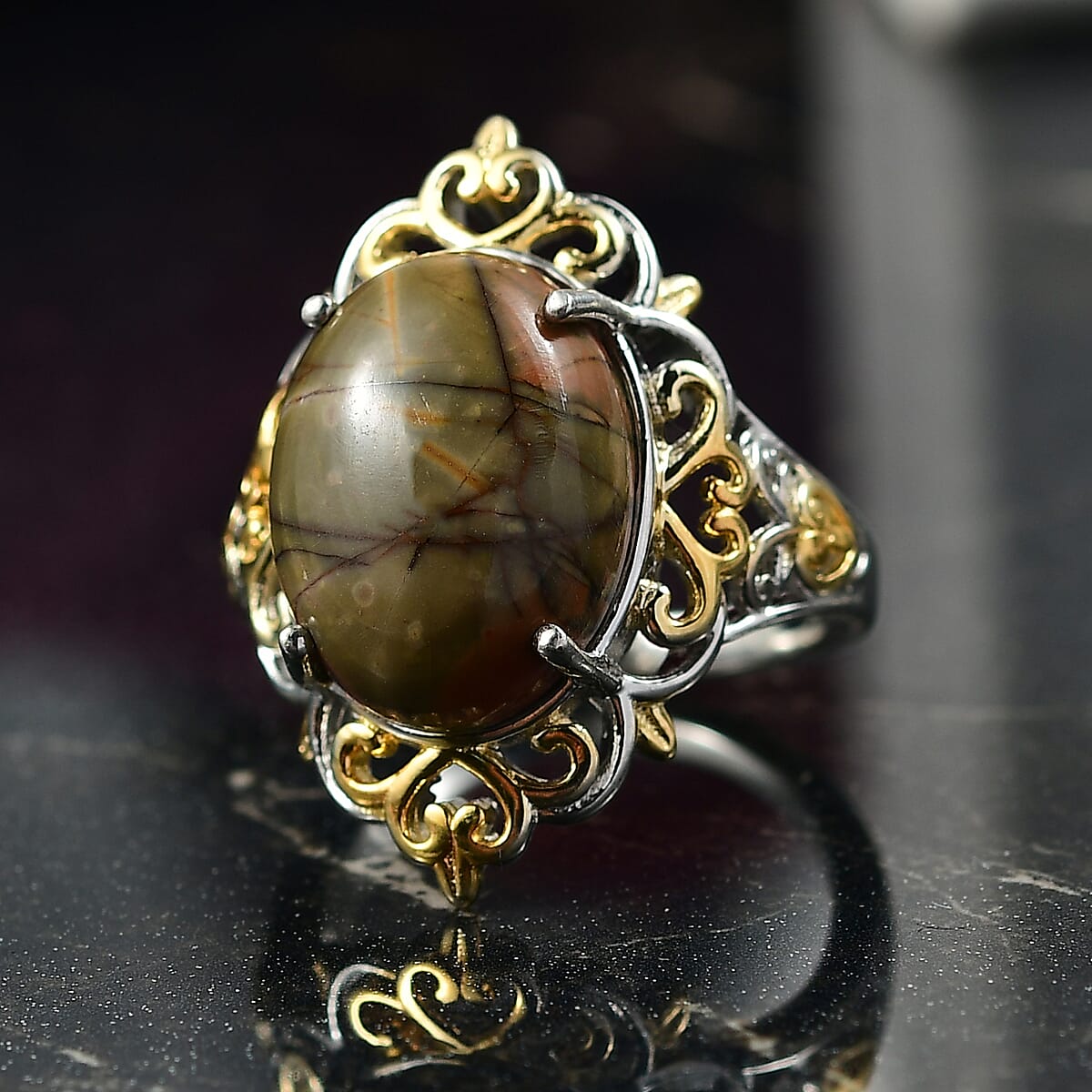 EverTrue Venus Jasper 11.00 ctw Solitaire Ring 18K YG Plated and Platinum Bond (Size 10.0) image number 1