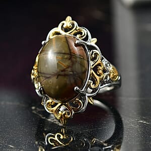 EverTrue Venus Jasper Solitaire Ring in 18K YG Plated and Platinum Bond 11.00 ctw (Size 10.0)