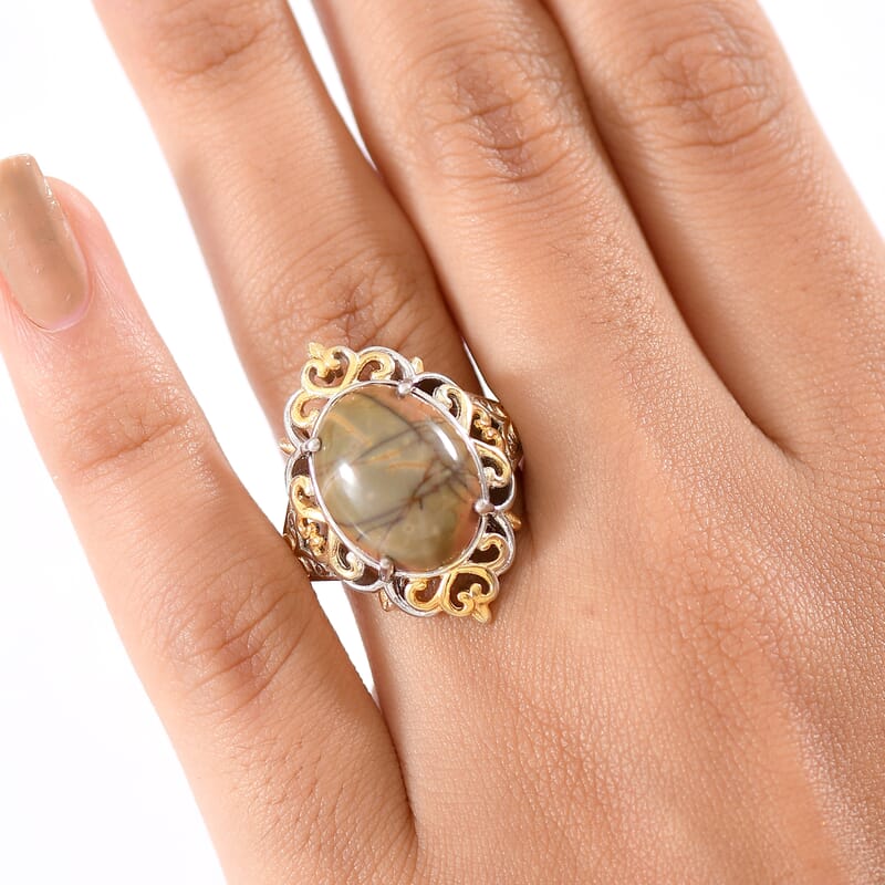 EverTrue Venus Jasper Solitaire Ring in 18K YG Plated and Platinum Bond 11.00 ctw (Size 10.0)