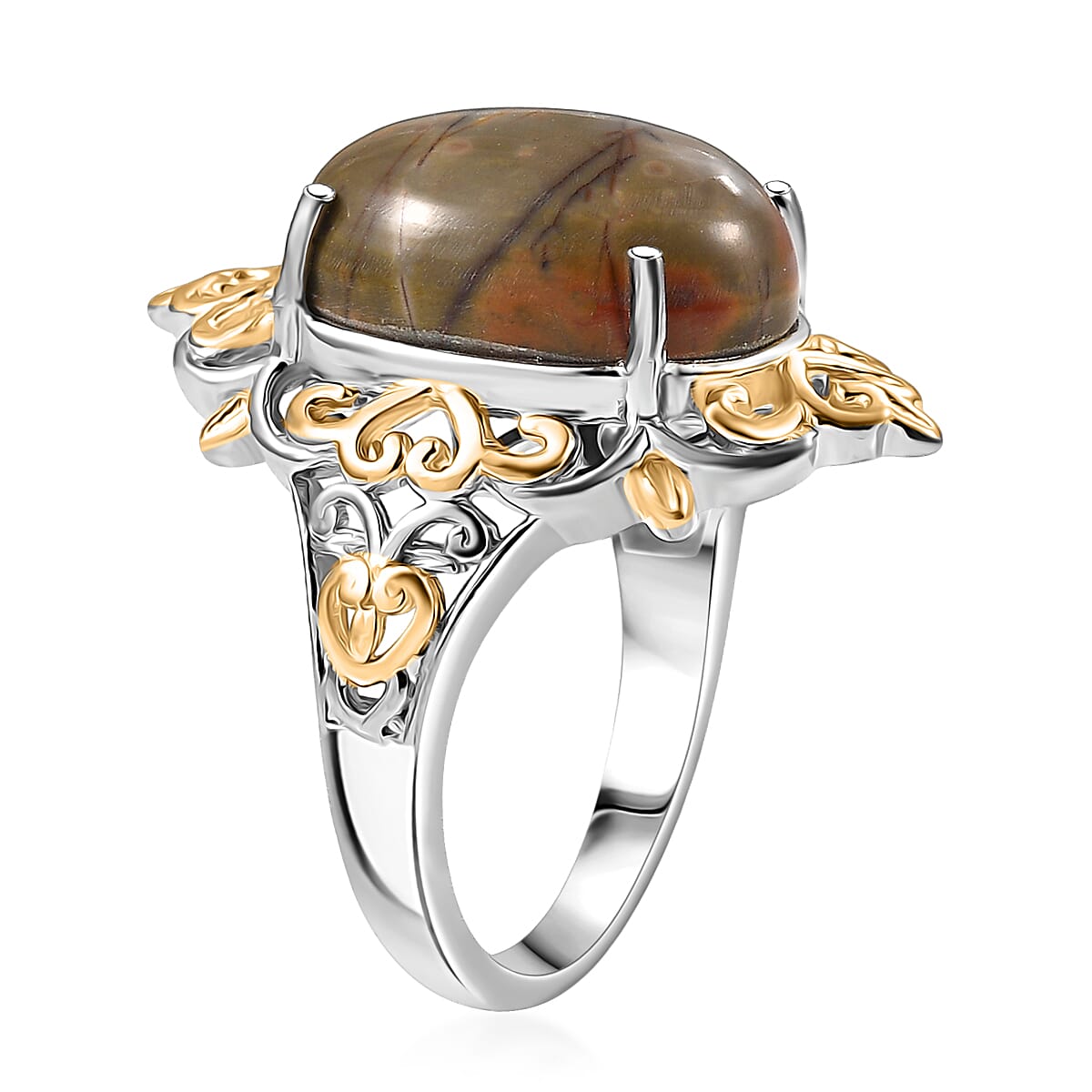 EverTrue Venus Jasper 11.00 ctw Solitaire Ring 18K YG Plated and Platinum Bond (Size 10.0) image number 3