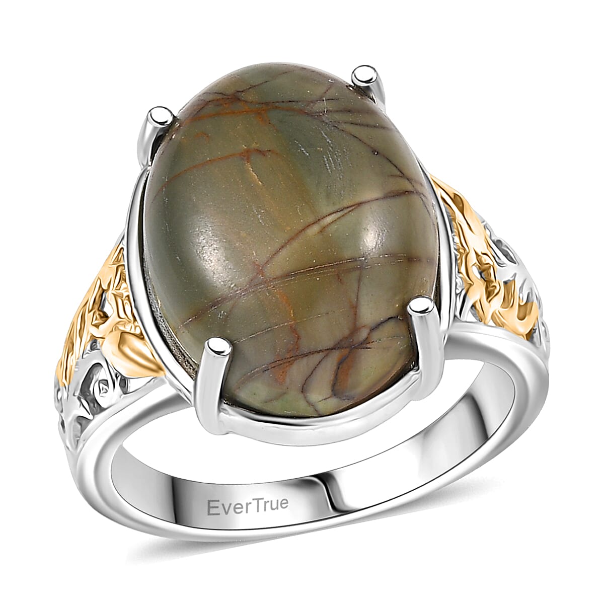 EverTrue Venus Jasper  Solitaire Ring in 18K YG Plated and Platinum Bond (Size 10.0) 11.00 ctw image number 0