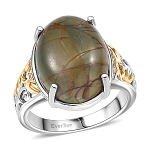 EverTrue Venus Jasper Solitaire Ring in 18K YG Plated and Platinum Bond 11.00 ctw (Size 5.0)