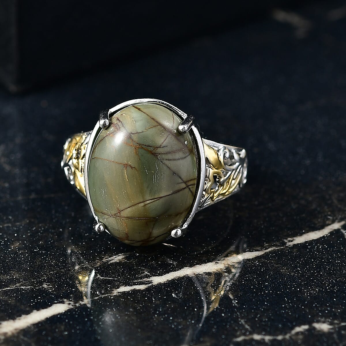 EverTrue Venus Jasper  Solitaire Ring in 18K YG Plated and Platinum Bond (Size 7.0) 11.00 ctw image number 1