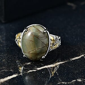 EverTrue Venus Jasper  Solitaire Ring in 18K YG Plated and Platinum Bond (Size 7.0) 11.00 ctw