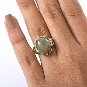 EverTrue Venus Jasper  Solitaire Ring in 18K YG Plated and Platinum Bond (Size 7.0) 11.00 ctw
