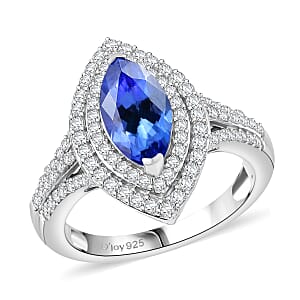 D'Joy Premium Tanzanite and Moissanite 2.50 ctw Ring in Rhodium Over Sterling Silver (Size 10.0)