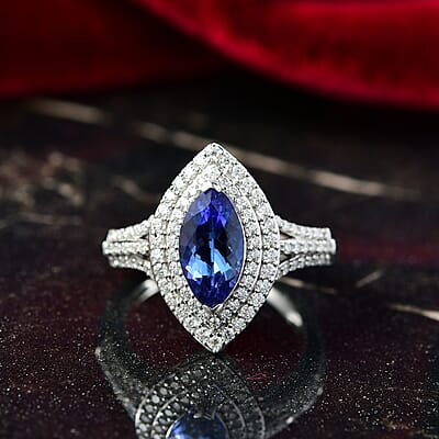 D'Joy Premium Tanzanite and Moissanite 2.50 ctw Nebula Helix Ring in Rhodium Over Sterling Silver (Size 10.0)