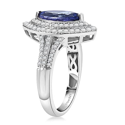 D'Joy Premium Tanzanite and Moissanite 2.50 ctw Nebula Helix Ring in Rhodium Over Sterling Silver (Size 10.0)