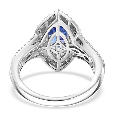 D'Joy Premium Tanzanite and Moissanite 2.50 ctw Nebula Helix Ring in Rhodium Over Sterling Silver (Size 10.0)