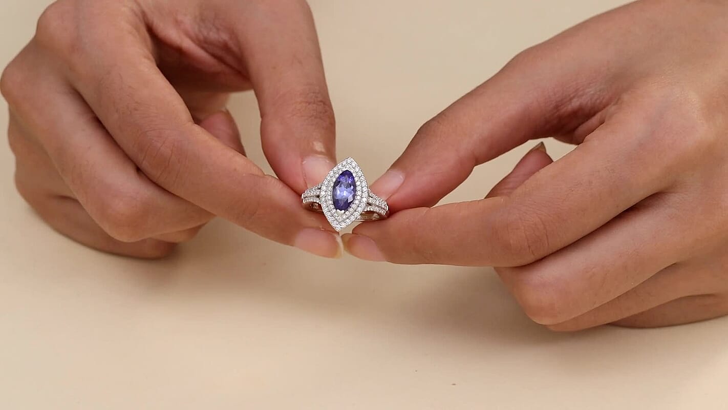 D'Joy Premium Tanzanite and Moissanite 2.50 ctw Ring in Rhodium Over Sterling Silver (Size 10.0)