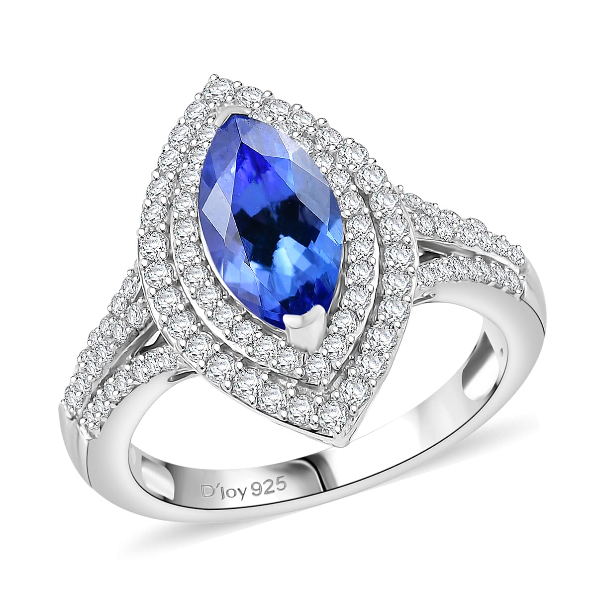 D'Joy Premium Tanzanite and Moissanite 2.50 ctw Ring in Rhodium Over Sterling Silver (Size 10.0)