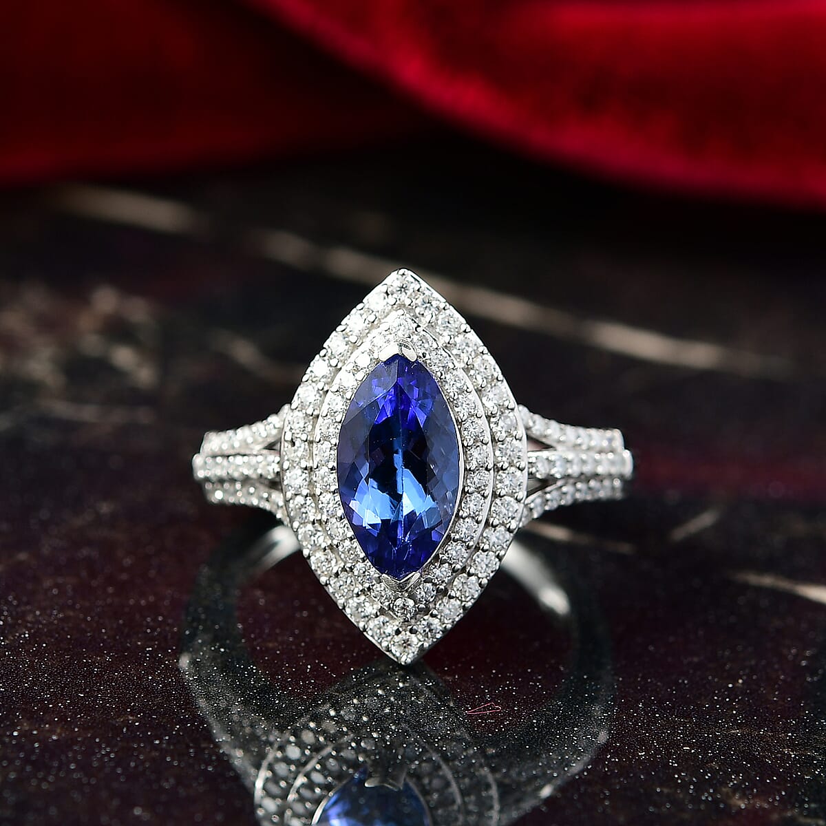 D'Joy Premium Tanzanite and Moissanite 2.50 ctw Nebula Helix Ring in Rhodium Over Sterling Silver (Size 7.0) image number 1