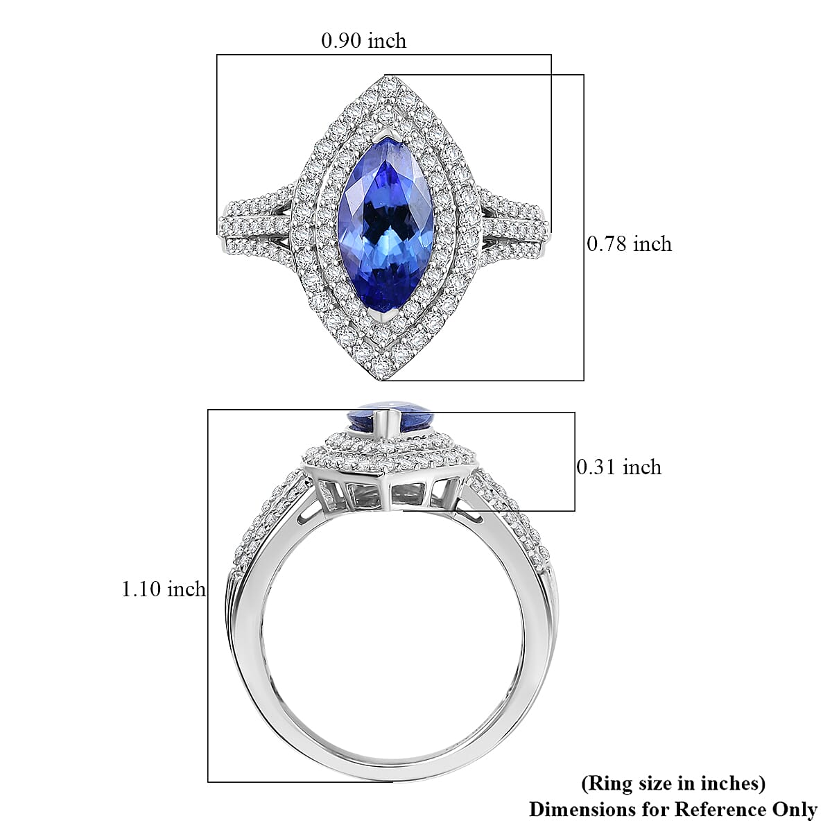 D'Joy Tanzanite, Moissanite Nebula Helix Ring in Rhodium Over Sterling Silver 2.50 ctw (Size 8.0) image number 5