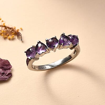 EverTrue African Amethyst 1.70 ctw 5 Stone Ring in Stainless Steel (Size 10.0) 