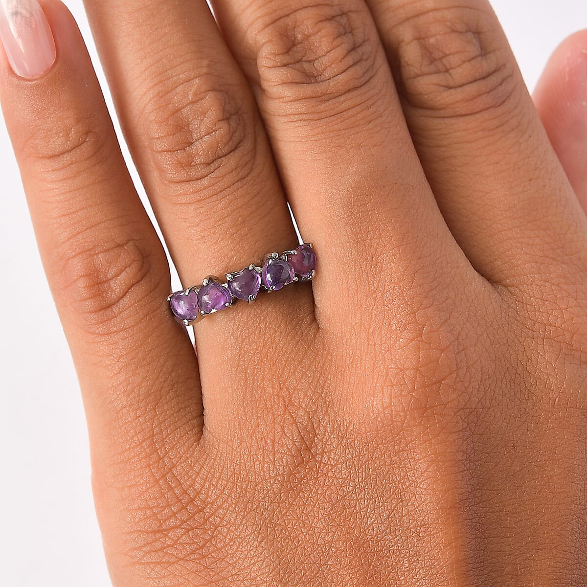 EverTrue African Amethyst 1.70 ctw 5 Stone Ring in Stainless Steel (Size 10.0)  image number 2