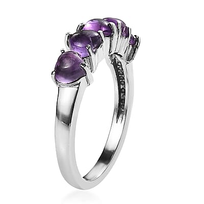 EverTrue African Amethyst 1.70 ctw 5 Stone Ring in Stainless Steel (Size 10.0) 