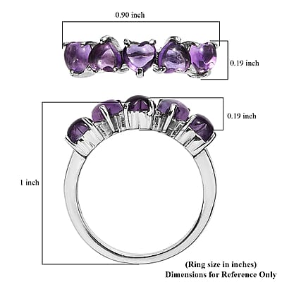 EverTrue African Amethyst 1.70 ctw 5 Stone Ring in Stainless Steel (Size 10.0) 
