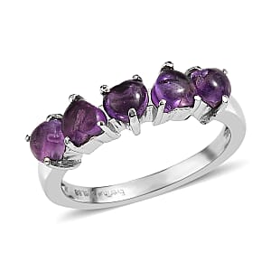 EverTrue African Amethyst 1.70 ctw 5 Stone Ring in Stainless Steel (Size 5.0) 
