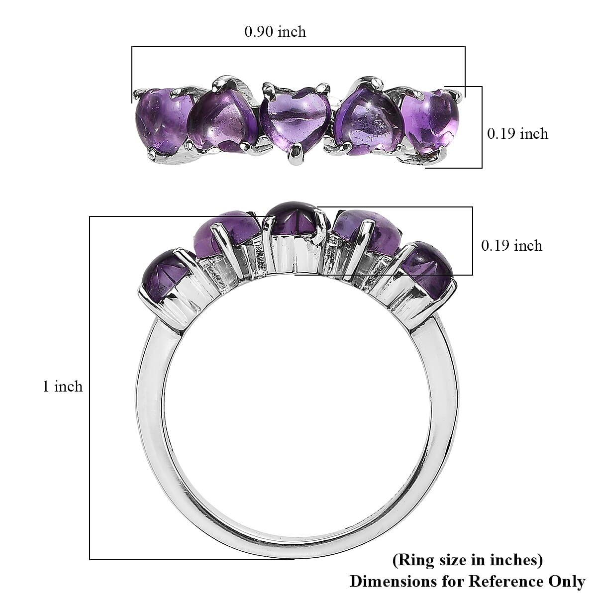EverTrue African Amethyst 1.70 ctw 5 Stone Ring in Stainless Steel (Size 5.0)  image number 5
