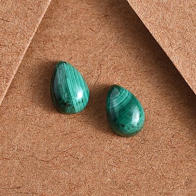 African Malachite Set of 2 (Pear 6x4 mm) 1.19 ctw Loose Gemstone
