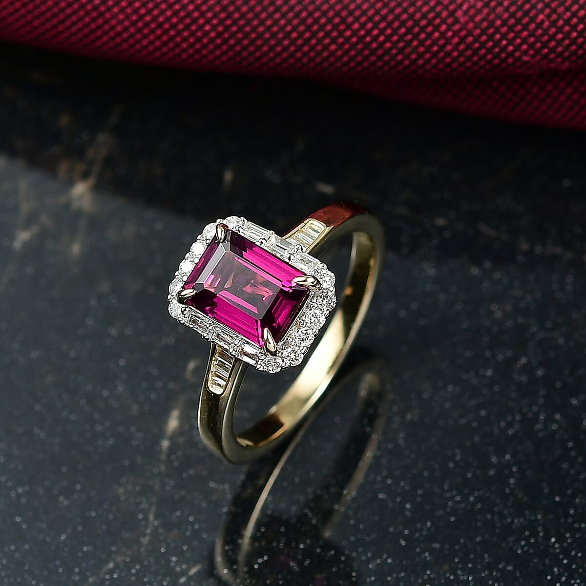 Luxoro AAA Radiant Ember Garnet and I2 Diamond 2.15 ctw Ring in 10K Yellow Gold (Size 10.0) image number 1