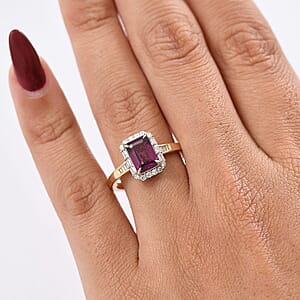 Luxoro AAA Radiant Ember Garnet and I2 Diamond 2.15 ctw Ring in 10K Yellow Gold (Size 10.0)