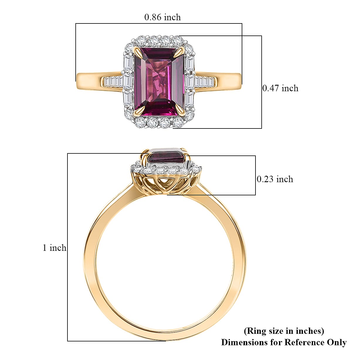 Luxoro AAA Radiant Ember Garnet and I2 Diamond 2.15 ctw Ring in 10K Yellow Gold (Size 10.0) image number 3