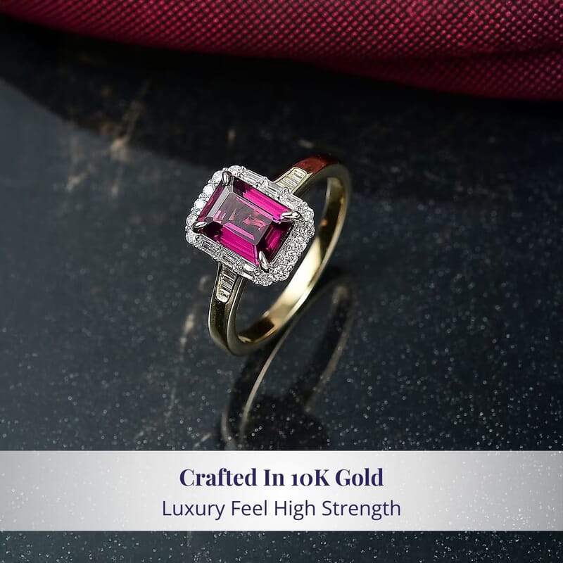 Certified & Appraised Luxoro AAA Radiant Ember Garnet and I2 Diamond 2.15 ctw Ring in 10K Yellow Gold (Size 11.0)